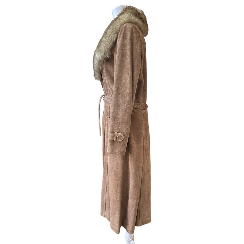 •SOLD• Vintage Penny Lane Coat Belted Suede Faux Fur Tan - Picture 4 of 10